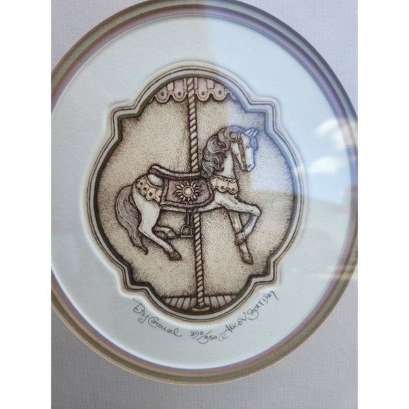 Vintage Nursery Day & Night Carousel Matted Limited Edition Etchings Signed - Picture 4 of 9